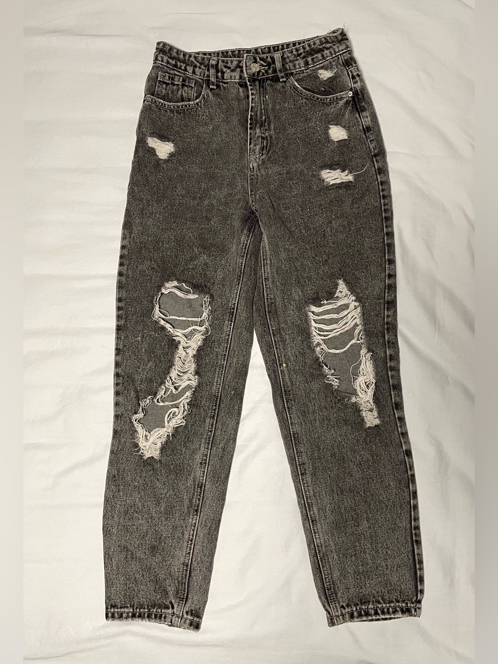 SHEIN High-Waisted Distressed Black Acid Wash Jeans